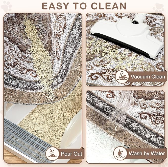 Unicorn Catcher Cat Litter Mat 33" x 22" Non-Slip Litter Box Mat Washable Litter Catcher Mat for Litter Box Indoor Food Mat Supplies Essentials, Brown
