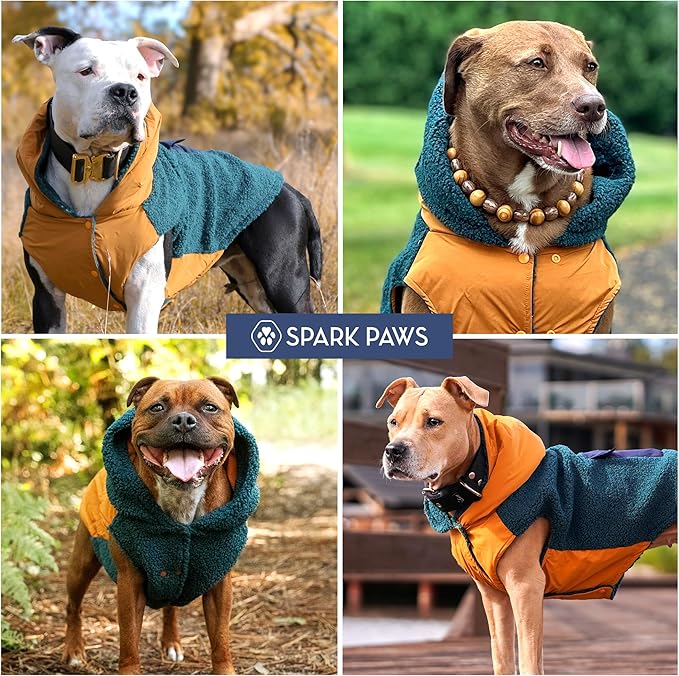 Spark Paws Reversible Dog Sweater, Sherpa Jacket Vest with Warm Fleece Lining, Warm Coat for Winter, Suitable for Small Medium, Large, XL XXL Dogs - Orange and Green - 2XL