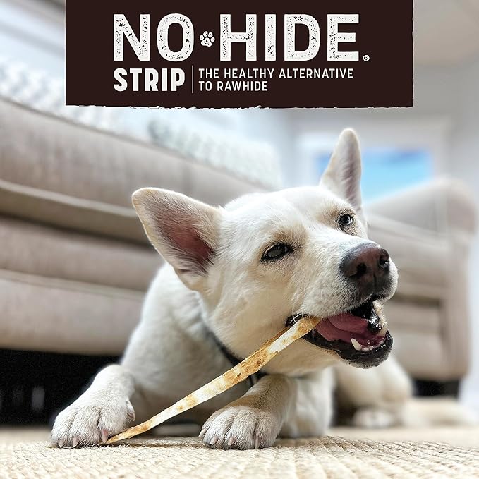 Earth Animal No Hide Strips Salmon Flavored Natural Treats | No Rawhide | Quick & Thin Dog Chews - 16 Count