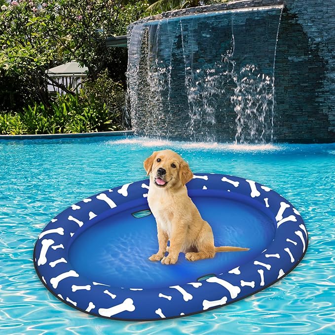Pet Soft Dog Float Raft - Inflatable Dog Swimming Float for Summer (Blue Bone)