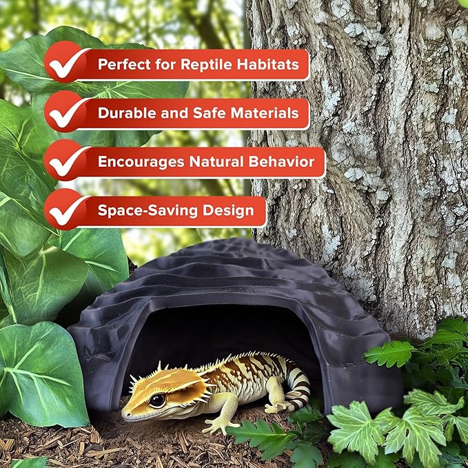 Corner Reptile Cave - Natural-Look Hide for Lizards, Snakes, Bearded Dragons, Turtles, and Tortoises - Durable Habitat Decor