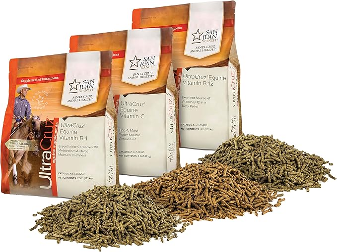 UltraCruz Equine Vitamins B-1 (2.5 lb), B-12 (4 lb) & C (4 lb) Horse Supplement Pellet Bundle