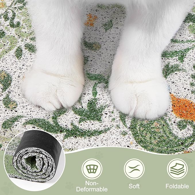 Unicorn Catcher Cat Litter Mat 24" x 15" Non-Slip Litter Box Mat Washable Litter Catcher Mat for Litter Box Indoor Food Mat Supplies Essentials, Green Mandala