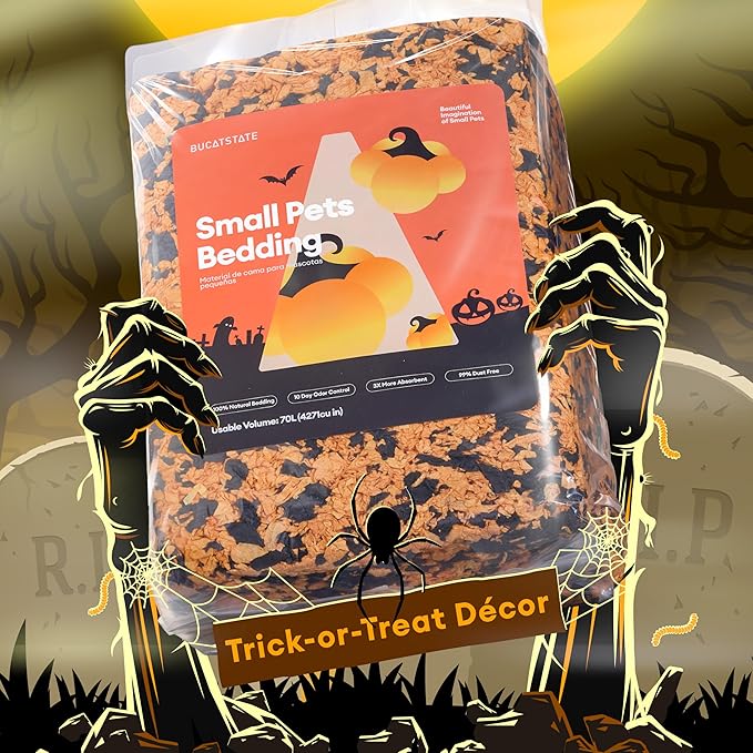 BUCATSTATE Hamster Bedding 70L, 99% Dust-Free Guinea Pigs Bedding Odor Control, Cozy Paper Small Animal Beddings for Rabbit Rat Syrian Dwarf Hamsters Gerbils (Halloween DΓ©cor)
