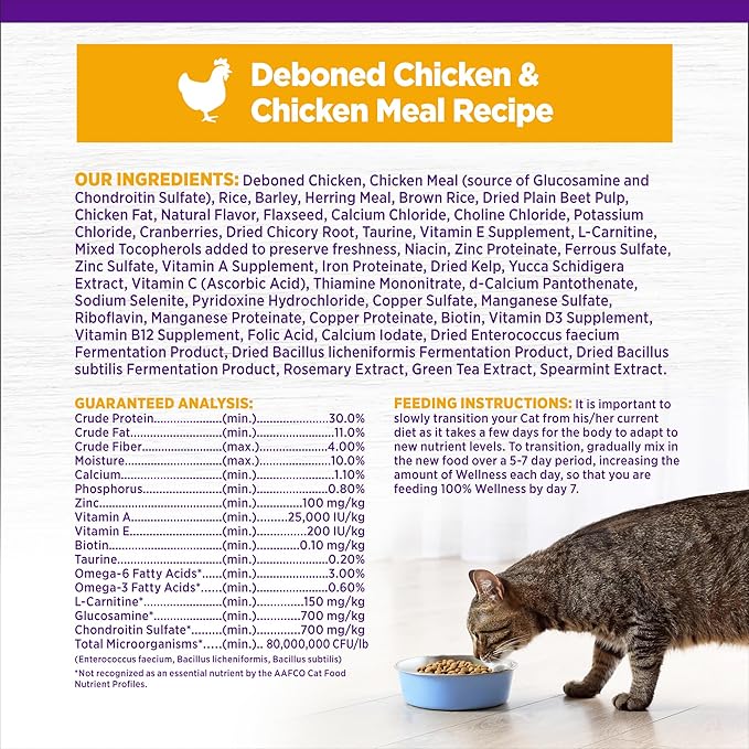 Wellness Complete Health Adult Dry Cat Food for Indoor Cats, Wholesome Grains, Natural, Chicken (5 Pound Bag)