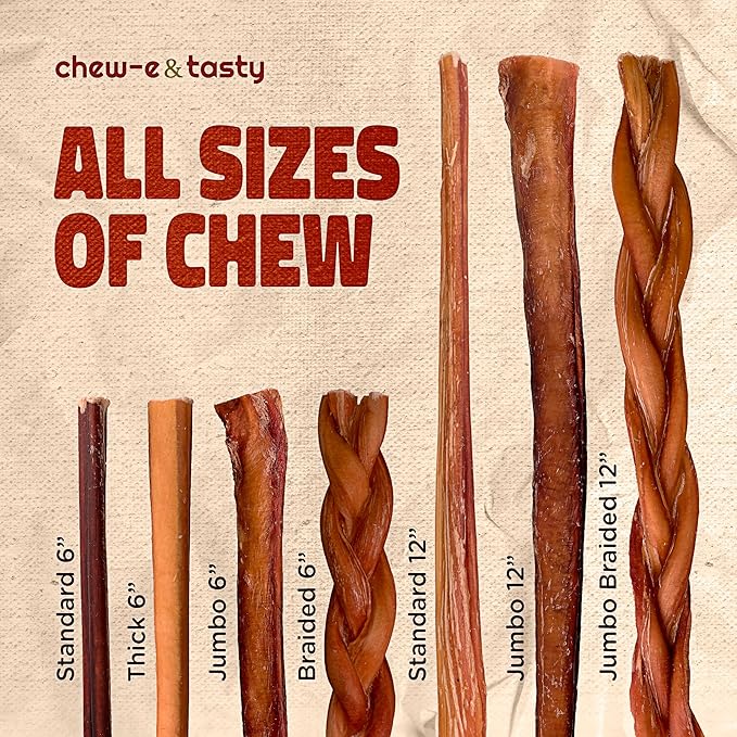 chew-e&tasty 6 Inch Bully Sticks for Dogs (Pack of 20) - Natural, USDA Certified & Odor Free Bully Sticks - Made of Fully Digestible High Protein & Low Fats Dog Bully Sticks for Medium Dogs