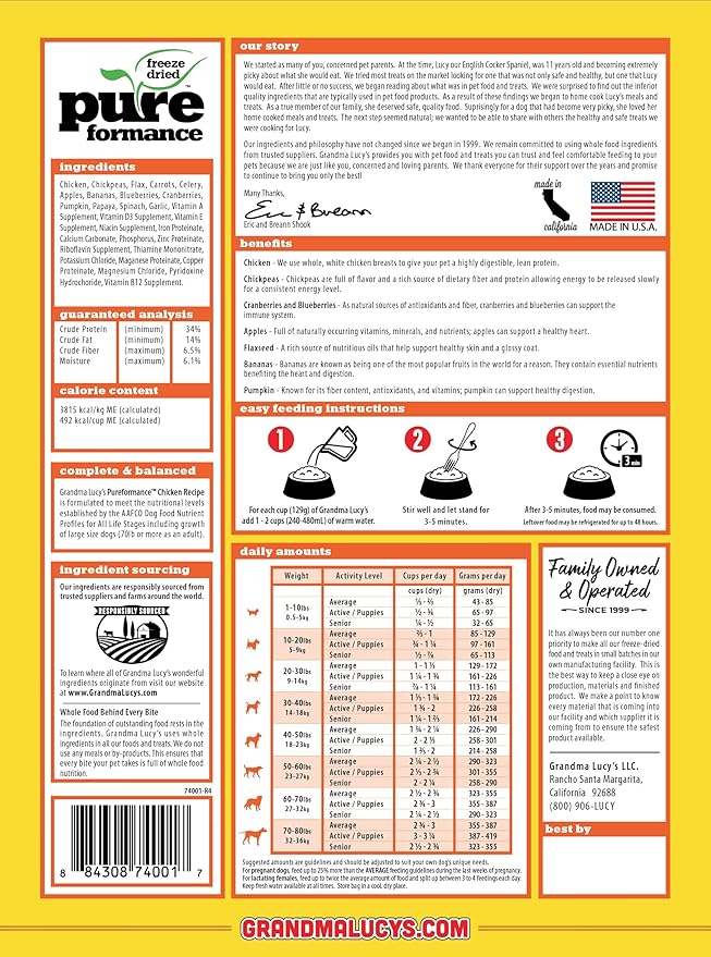 GRANDMA LUCY'S 844212 Pureformance Grain Free Chicken Food for Dogs, 10-Pound