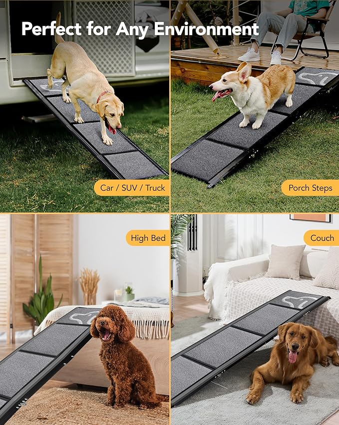 Dog Ramp for Car 63" Long & 17" Wide Portable Dog Ramps for Large Dogs with Non-Slip Rug Surface Dog Car Ramp for SUV Car & Truck, Folding Dog Ramp Up to 250LBS
