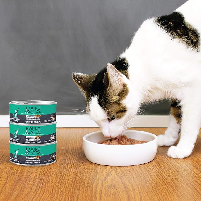 Hound & Gatos Wet Cat Food, 98% Poultry & Gamebird, Grain Free Pate Cat Food, Real Meat, High Protein, Limited Ingredients, No Additives, 5.5 oz. Cans (Pack of 24)