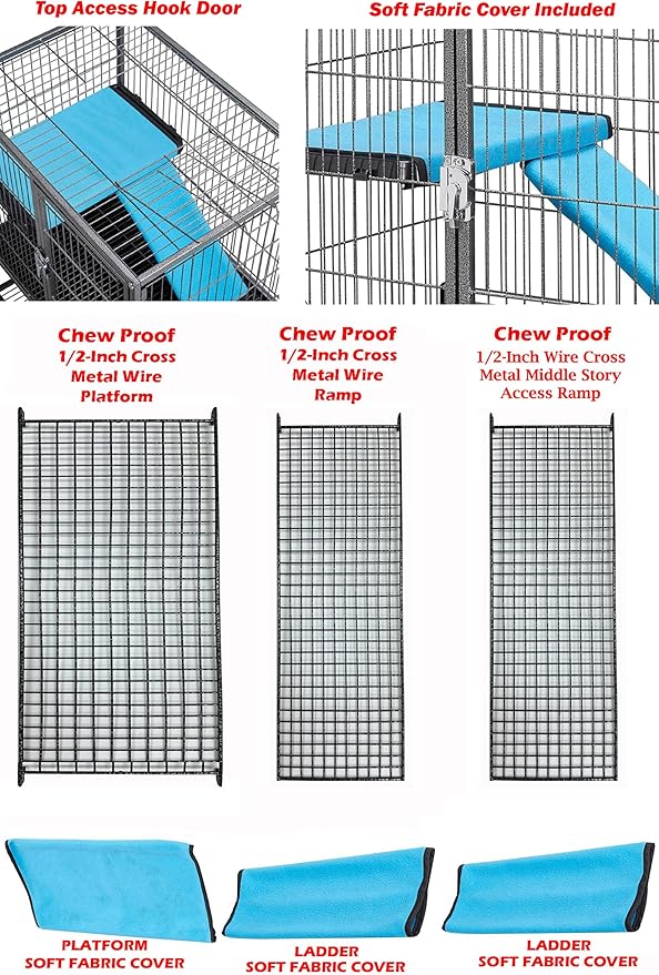 Deluxe Two Full Story Double Unit 4-Tiers Chew-Proof Tight 1/2-Inch Bar Spacing Double Durable Front Doors Feisty Ferret Hammock Squirrel Chinchilla Rat Gerbil Small Animal Critter Rolling Home Cage