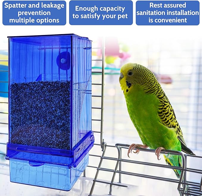 Automatic Bird Feeder, No Mess Acrylic Parrot Foraging Feeders, Transparent Bird Feeder Container Cage Accessories for Most Birds Parrot Canary Cockatoo(2 Pack)