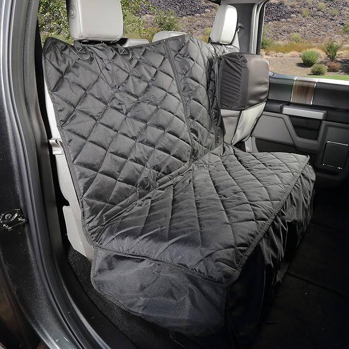 4Knines Bench Seat Covers for Trucks with Dog Hammock - Rear Seat Protector for Dogs Fits Full Size Crew Cab with Split Bench Seats - Waterproof, Heavy-Duty Dog Seat Cover (Driver Side, Black)