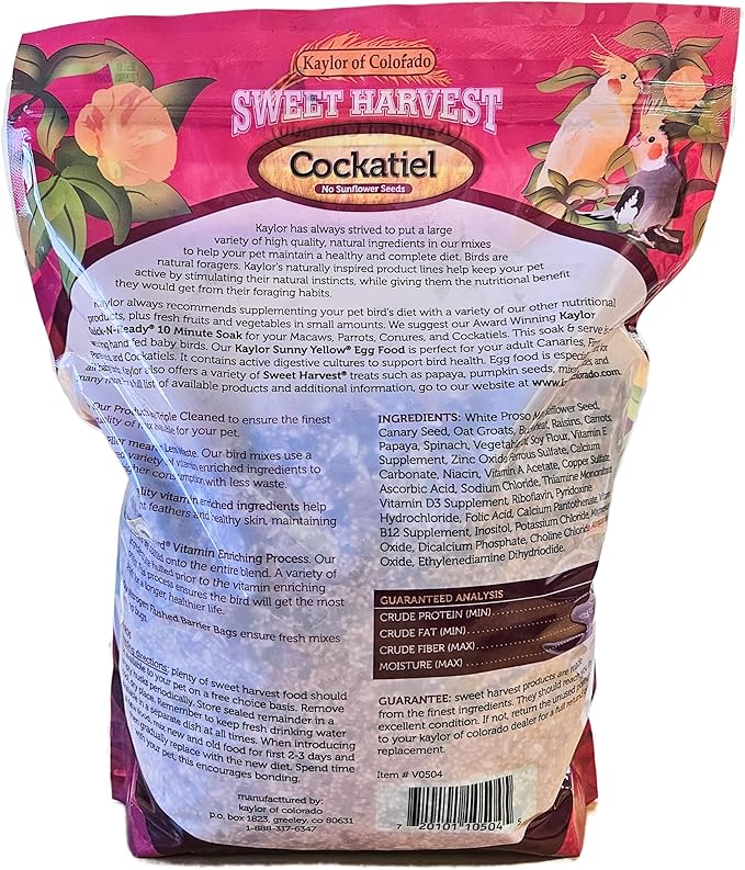 Cockatiel Bird Food (No Sunflower Seeds), 4 lbs Bag - Seed Mix for Cockatiels