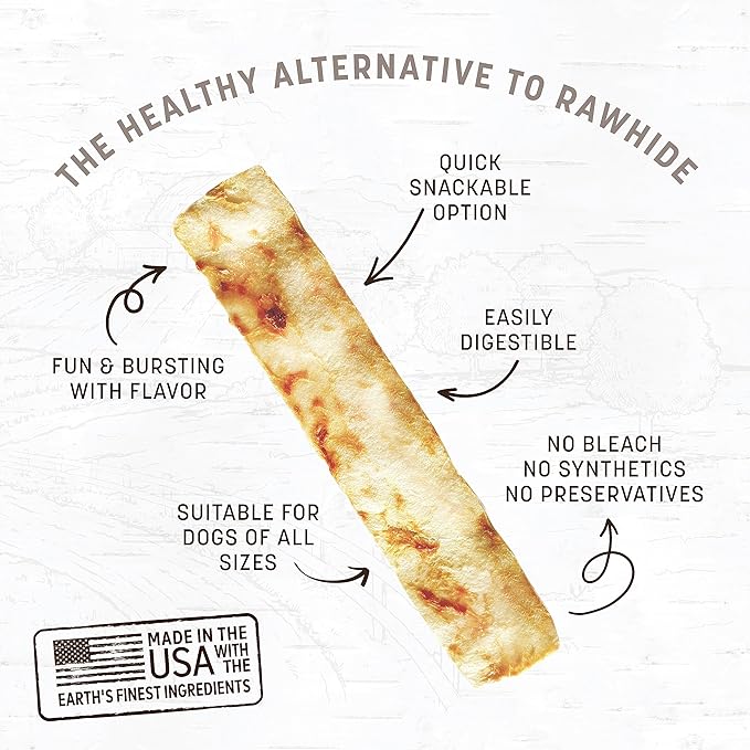 Earth Animal No Hide Strips Salmon Flavored Natural Treats | No Rawhide | Quick & Thin Dog Chews - 4 Count