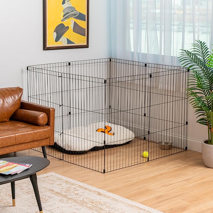 IRIS USA 36" 8-Panel Metal Pet Dog Puppy Playpen, Indoor/Outdoor Dog Fence, 58 x 58 x 36, Foldable, Customizable, Black
