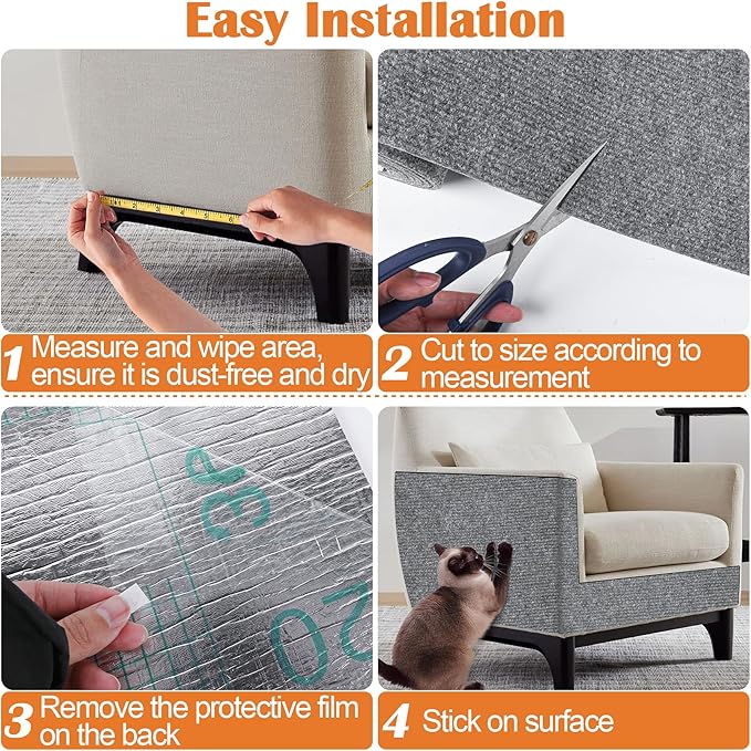 Cat Scratch Furniture Protector - 40" x 15.8" Trimmable Self-Adhesive Cats Claws Scratch Pads, DIY Cat Climbing Couch Protector for Scratch Post Cat Tree Replacement Indoor (Light Gray)