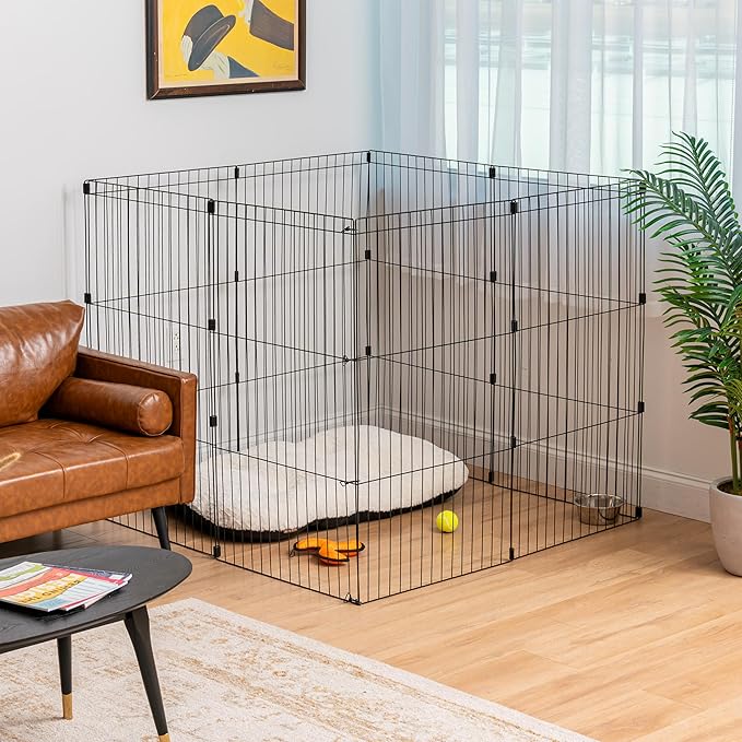 IRIS USA 42" 8-Panel Metal Pet Dog Puppy Playpen, Indoor/Outdoor Dog Fence, 58 x 58 x 42, Foldable, Customizable, Black