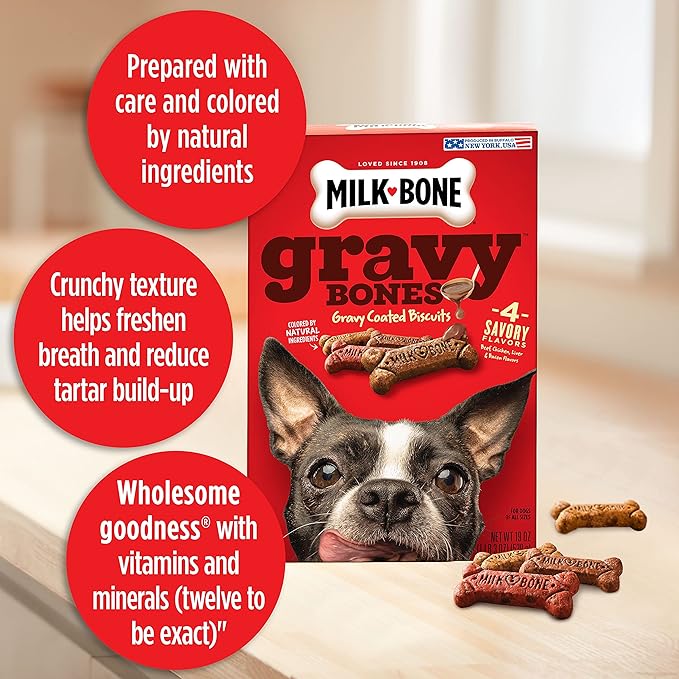 Milk-Bone Gravy Bones Dog Treats with 4 Savory Meat Flavors Coated in Gravy, 60 Ounce (Pack of 3)
