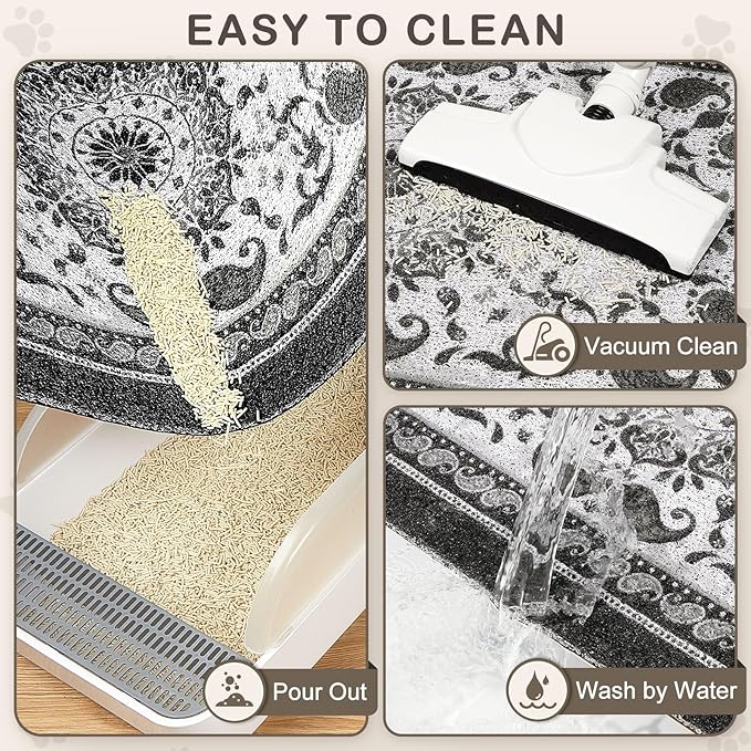 Unicorn Catcher Cat Litter Mat 40" x 30" Non-Slip Litter Box Mat Washable Litter Catcher Mat for Litter Box Indoor Food Mat Supplies Essentials, Black Mandala