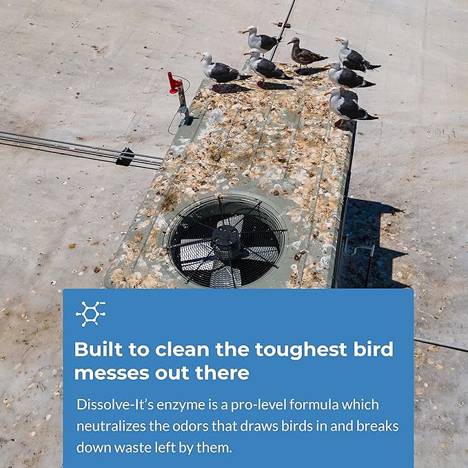 BIRD BARRIER Dissolve-It Enzyme Cleaner - Bird Dropping - Dissolves Waste – Treat Affected Areas Before Installing Bird Control Products - 1 Gallon Makes 2 Gallons