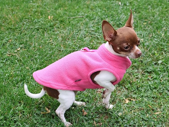 JACKO & CO - Fleece Vest Sweater with Leash Ring - Soft Lightweight Breathable for Puppies Small Medium Dogs, Kitten, Cats, Chihuahua - Warm for Fall/Autumn/Winter (Pink, XX-Large 25-35lbs)