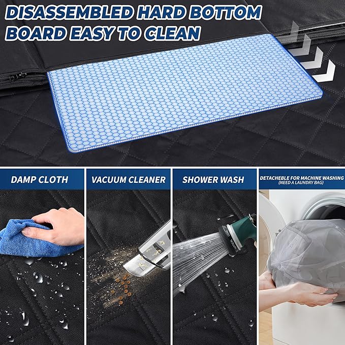 XL Dog Car Seat Cover for Back Seat,Hard Bottom Backseat Extender,45% Larger Space Dog Bed, 100% Waterproof Pet Seat Protector with Mesh Window, 3 Loading Boards, Car Hammock for Small Truck SUV