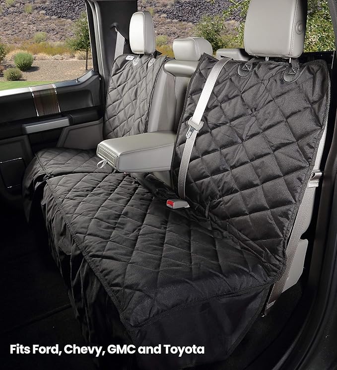 4Knines Bench Seat Covers for Trucks with Dog Hammock & Split-Tech - Rear Seat Protector for Dogs Fits Full Size Crew Cab with Split Bench Seats - Waterproof Dog Seat Cover (Passenger Side, Grey)