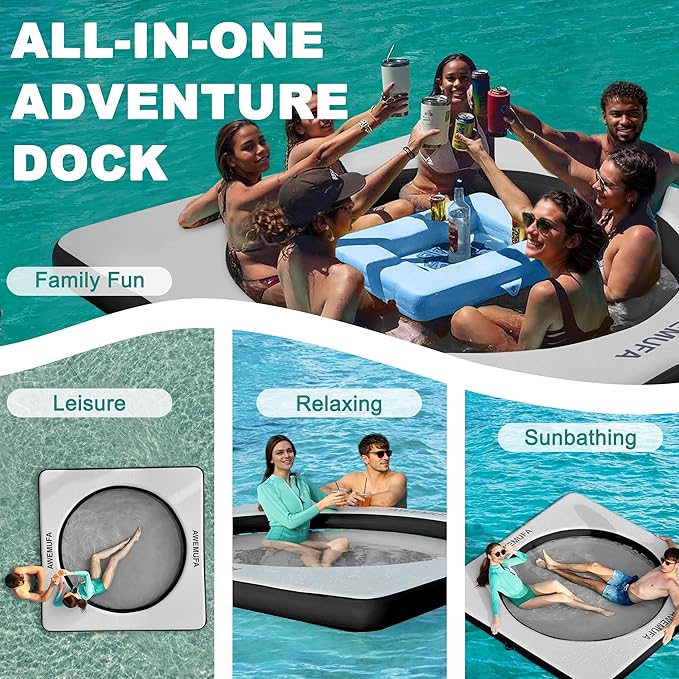 Inflatable Dock Floating Platform with Mesh, Heavy Duty Water Hammock Floats Floating Ring, Tanning Pool Hammock Inflatable Raft Mat Lake Floats for Adults Ocean