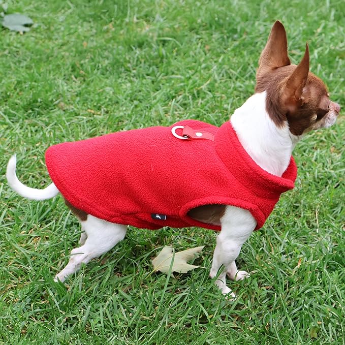 JACKO & CO - Fleece Vest Sweater with Leash Ring - Soft Lightweight Breathable for Puppies Small Medium Dogs, Kitten, Cats, Chihuahua - Warm for Fall/Autumn/Winter (Red, Large 10-16lbs)