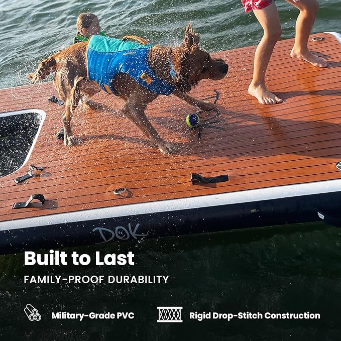 DOK Party-DOK Inflatable Dock Platform: Safe & Easy Water Access; Floating Non-Slip EVA Foam with Water Ramp for Pool, Dock, & Lake | Military Grade & High Visibility (8'x8')