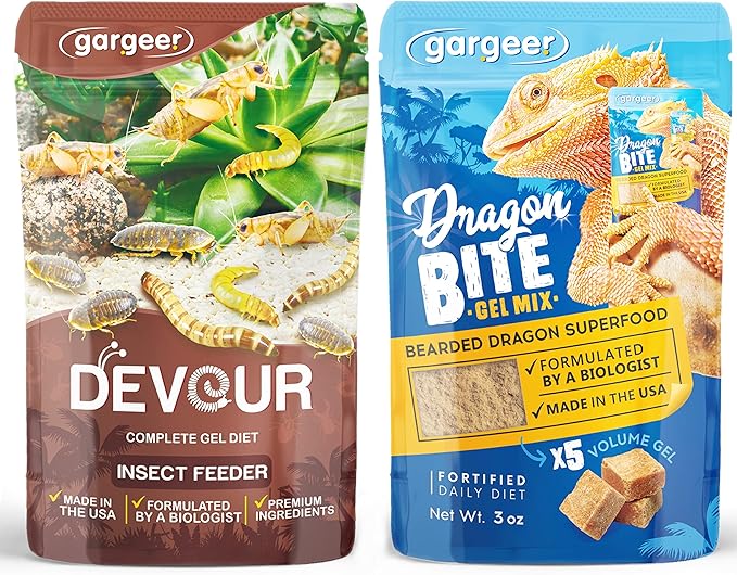 Bundle of Bearded Dragon Complete Gel Diet Food + Bugs & Insect Gel Food - Premium Formulas in one Set, Proudly Made in The USA