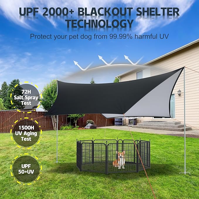 Dog Shade Shelter Pet Tent Outdoor, with Stainless Steel Connecting Poles, Equipped with a Canopy, Ground pegs, Guy Ropes, Stainless Steel Connecting Poles.