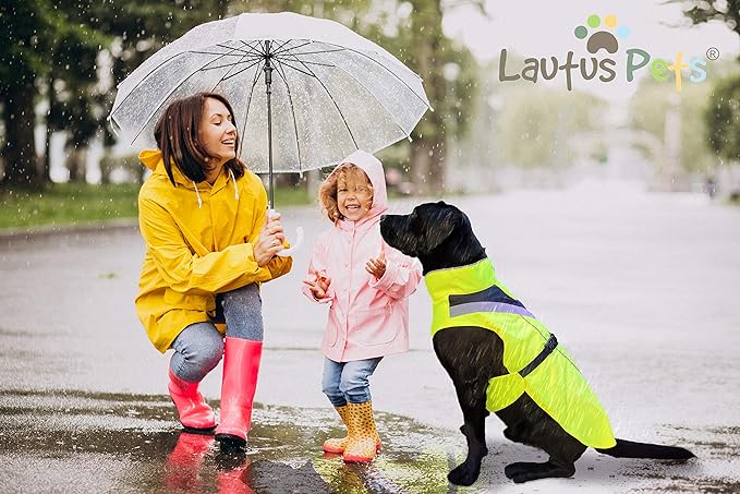 Dog Rain Coat - Waterproof, Reflective, Bright Yellow with Harness Hole (XL, Yellow)