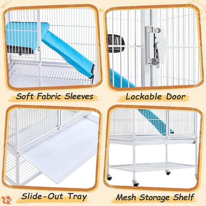 Yaheetech Small Animal Cage, Metal Pet Cage with Removable Tray/Ladder/Wheels, Ferret Cage, Chinchilla Cage, Sugar Glider Cage, White