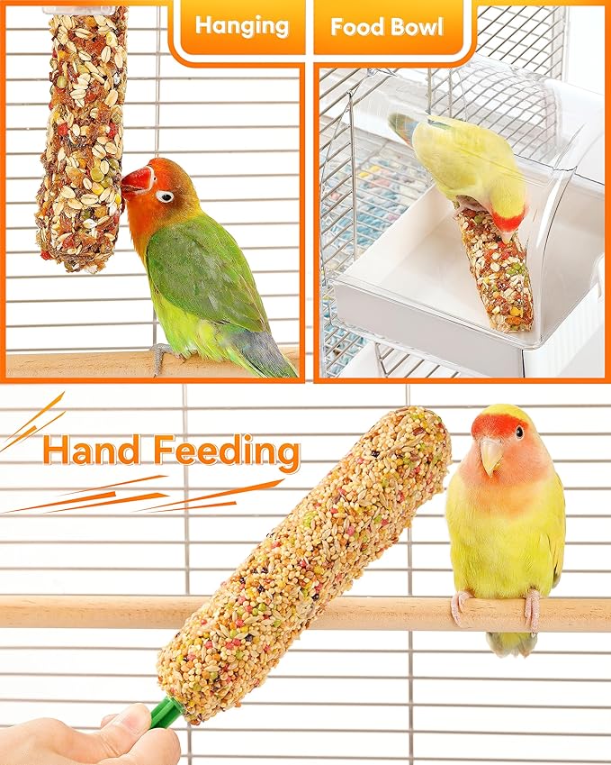 BUCATSTATE 3 Sticks Parakeet Treats Honey Treat Sticks, Natural Bird Treats Vegetable & Grains Flavor Cockatiel Treats, Pet Bird Treat Toy for Parrot Conure Budgie Lovebird