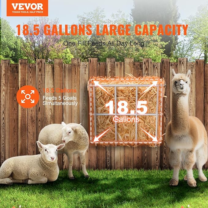 VEVOR Livestock Feeder, 18.5 Gallons Large Capacity, Heavy-Duty Steel Goat Hay Rack, 24.4" Long Wall Mounted Horse Hay Holder, Multiple Sided Feeding Rack for Sheep Farm Livestock Indoor Outdoor