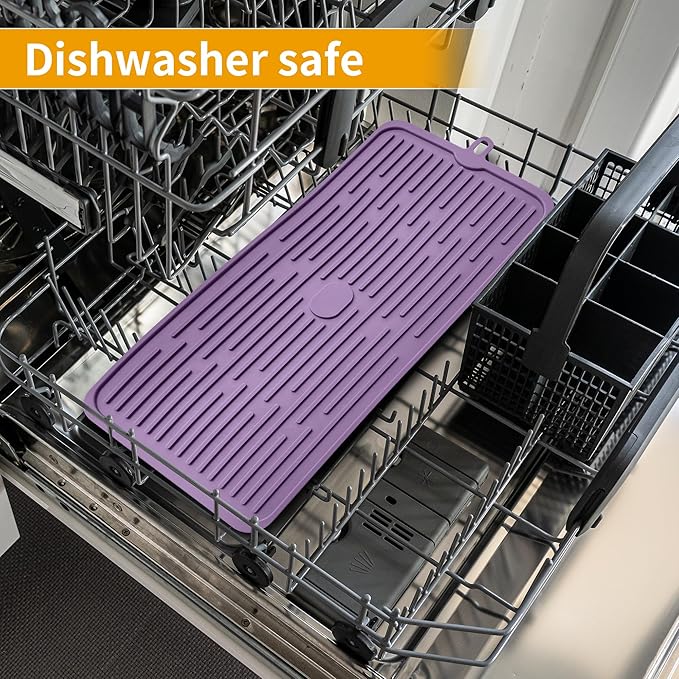 Ptlom Pet Placemat for Dog and Cat, Anti-Slip Waterproof Dogs Feeding Mat Prevent Food and Water Overflow, Bowl Mats Suitable for Medium and Small Pets, Purple, Silicone