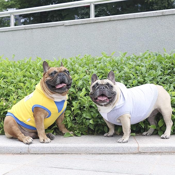 iChoue 100% Breathable Cotton Dog Hoodies Clothes for French Bulldog Sweatshirts Sweaters Frenchie Pug English Medium Dogs - Grey, Large Plus