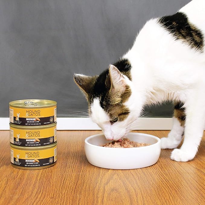 Hound & Gatos Wet Cat Food, 98% Chicken & Liver, Grain Free Pate Cat Food, Real Meat, High Protein, Limited Ingredients, No Additives, 5.5 oz. Cans (Pack of 24)