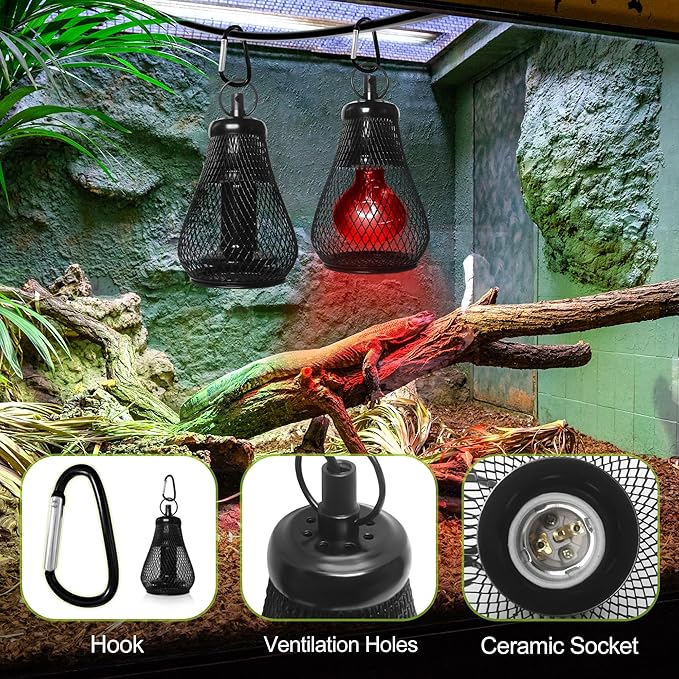 Reptile Anti-Scald Lampshade, Reptile Heat Lamp Mesh Cage Lampshade Cover Pipe with Cable Protection for Reptile Turtles Chicks Lizard Snake