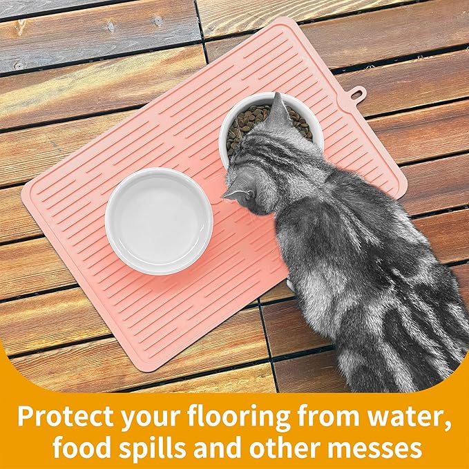Ptlom Silicone Pet Placemat for Dogs and Cats, Non-Slip Waterproof Dog Feeding Bowl Mats for Food and Water, Small Medium Large Pet Tray Mat Prevent Residues from Spilling onto The Floor, Pink