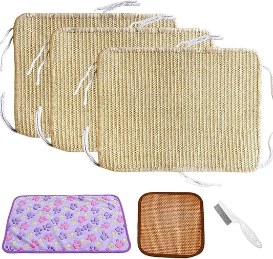 3Pcs Rabbit Scratcher Mat 16 ×12'' Natural Sisal Bunny Scratch Pad Rug with Rope Scratching Sleeping Nesting Pad Mat for Bunny Guinea Pig Chinchilla (3Pcs 16×12'')