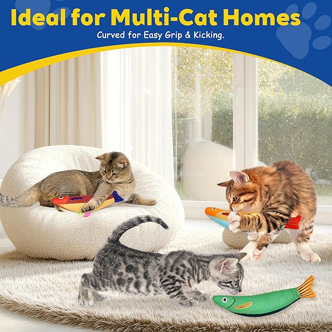 Cat Toys, 3-Pack Catnip Toys for Cats, Soft and Durable with Rattle Sound, Interactive Kitten Toys for Indoor Cats, 9.4 Inches, Saury Fish Cat Chew Toy for All Breeds (Saury Fish,Mix Color)