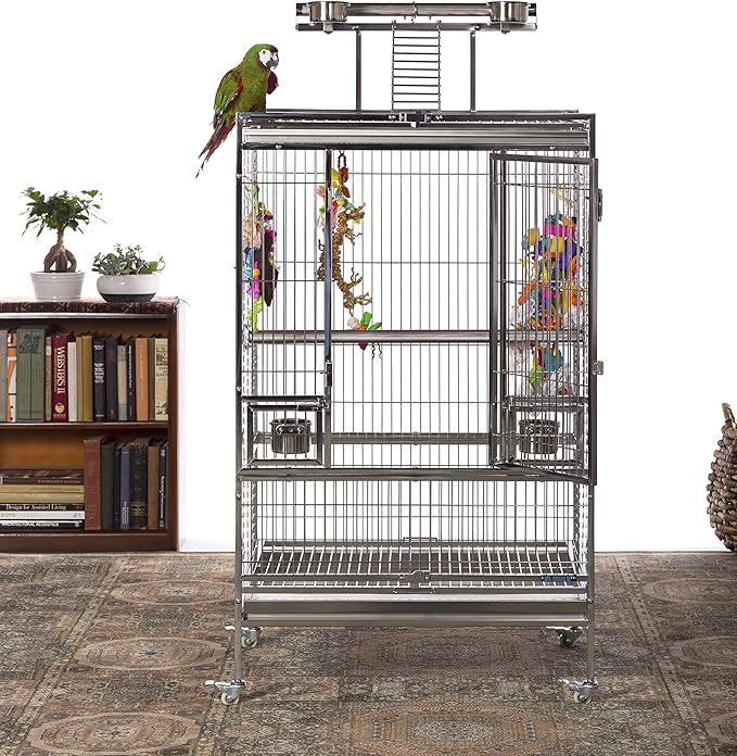 Prevue Pet Products Large Stainless Steel Play Top Bird Cage, Rust Resistant Metal Cage for Birds with Rooftop Ladder and Playtop