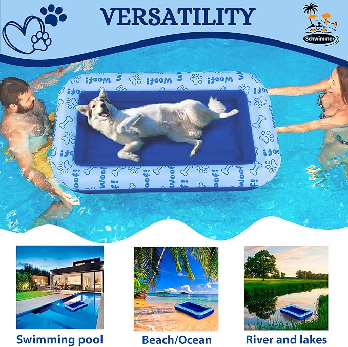 Schwimmer Dog Pool Float โ Premium Pool Float for Large Dogs up to 220lbs โ Durable & Inflatable Dog Raft for Pool, Lake & Beach โ Comfortable & Safe Floating Mat for Summer Fun - Dog Floatie