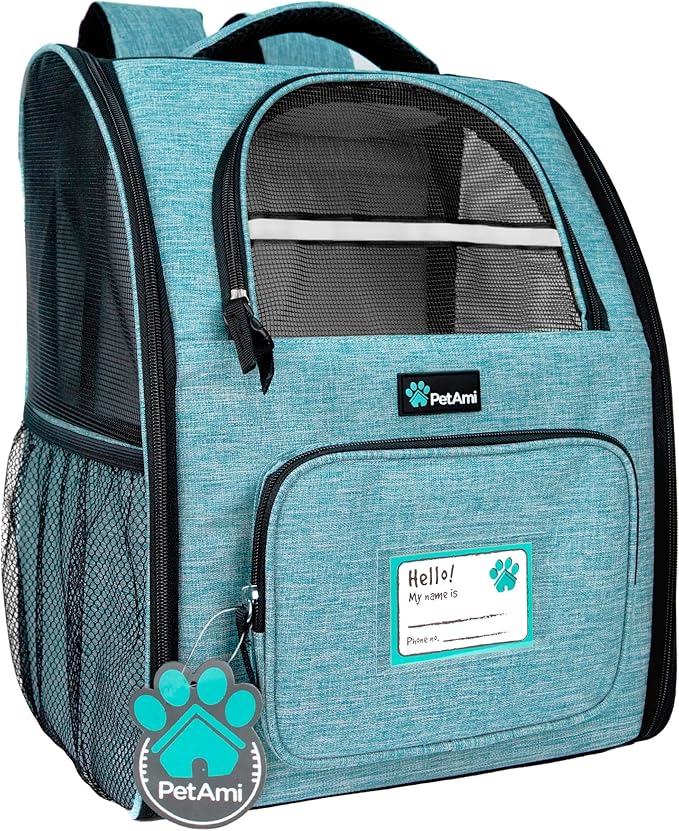 PetAmi Dog Backpack Carrier for Small Large Cat, Pet, Puppy, Ventilated Pet Hiking Backpack Travel Bag, Airline Approved Cat Backpack Carrier, Camping Biking Dog Bag Up to 18lbs Pet, Teal Turquoise