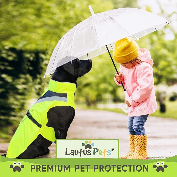 Dog Rain Coat - Waterproof, Reflective, Bright Yellow with Harness Hole (XL, Yellow)