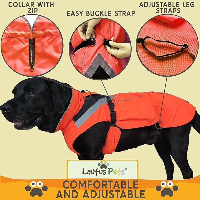 Dog Rain Coat - Waterproof, Reflective, Bright Orange with Leash Hole (2XL, Orange)