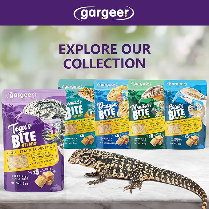 3oz Tegu Lizard Food. Complete Gel Diet for Both Juveniles and Adults. Proudly Made in The USA, Using Premium Ingredients, Fortified Gourmet Formula. Enjoy!