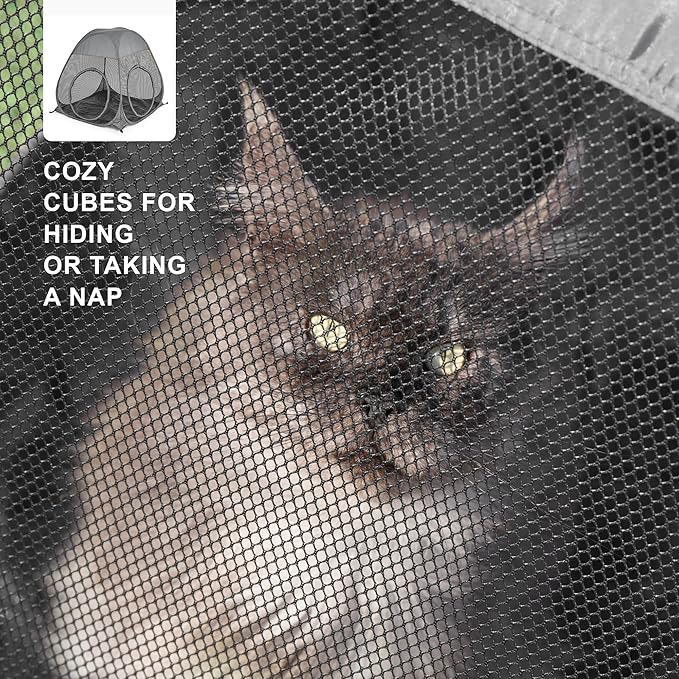 Cat Enclosures, 3-in-1 Cat Tower Tent with Tunnel/Pop Up Cube,Climbing Cage Outdoor Catio Portable Playpen Play Tents for Cats Kitten and Small Animals